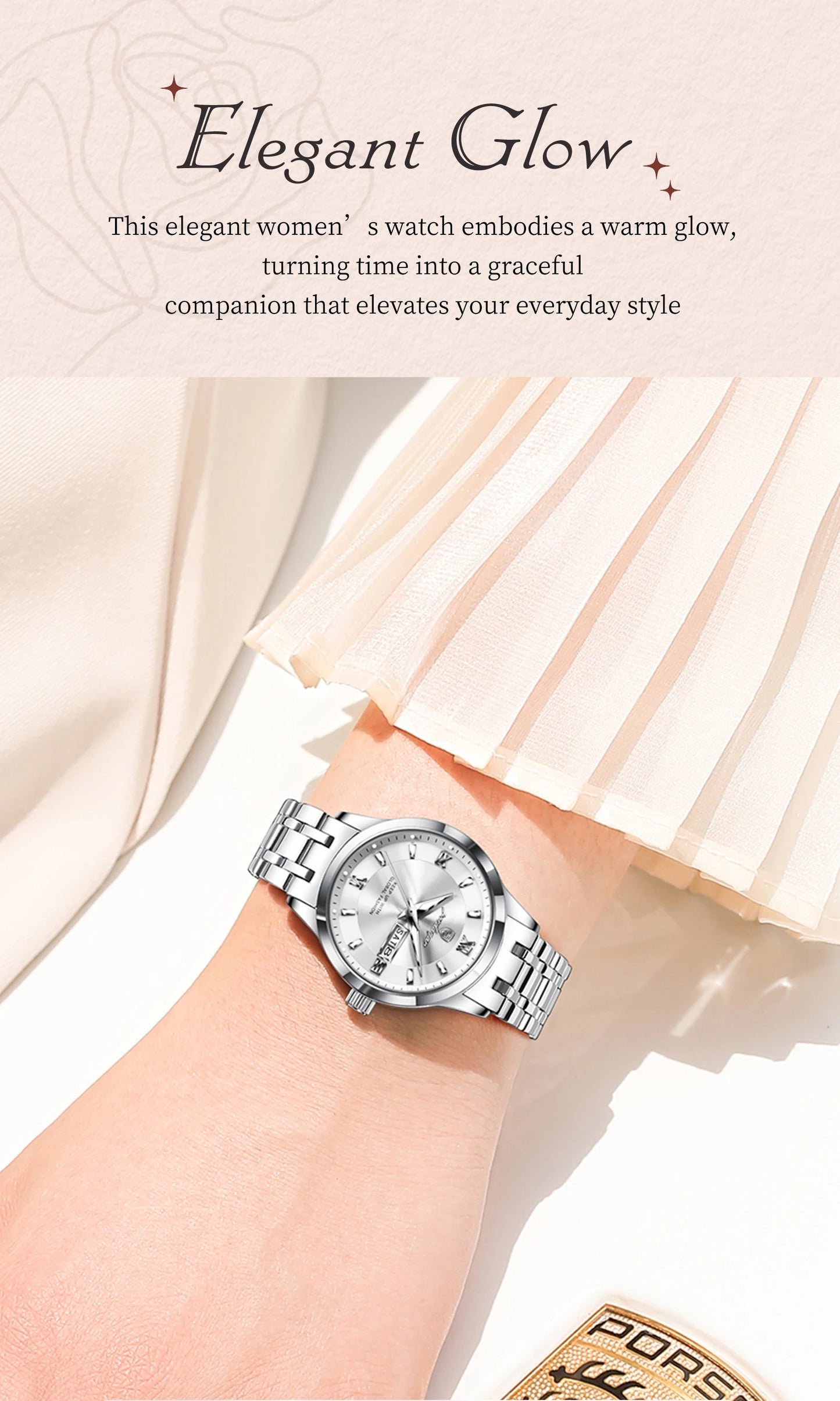 POEDAGAR Luxury Elegant Woman's Watches Luminous Waterproof Stainless Steel Ladies Wristwatch Quartz Week Date Women Watch Reloj