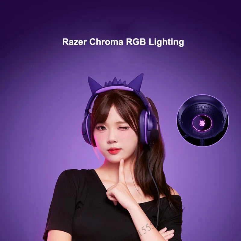 Razer Pokémon Gengar Edition Kraken Kitty V2 RGB Gaming Headset – USB Wired, TriForce 40mm Drivers, HyperClear Cardioid Microphone Gaming Headphones