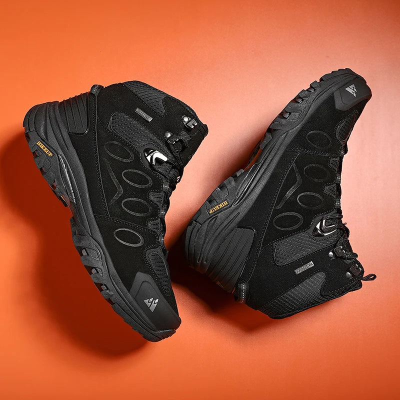 Botas de caminhada de cano alto HIKEUP para homem, calçado de inverno para exterior, com atacadores, antiderrapantes, desportivas casuais para trekking, impermeáveis, em camurça