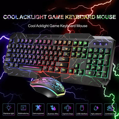 Combo tastiera e mouse da gaming cablati per computer desktop, tastiera retroilluminata LED effetto meccanico