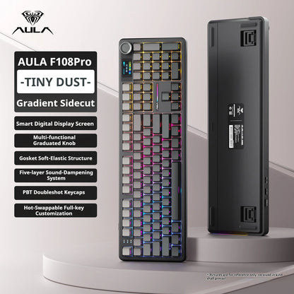 Teclado mecánico AULA F108 PRO personalizado con distribución 100%, retroiluminación RGB, Bluetooth inalámbrico, interruptores HiFi para gaming