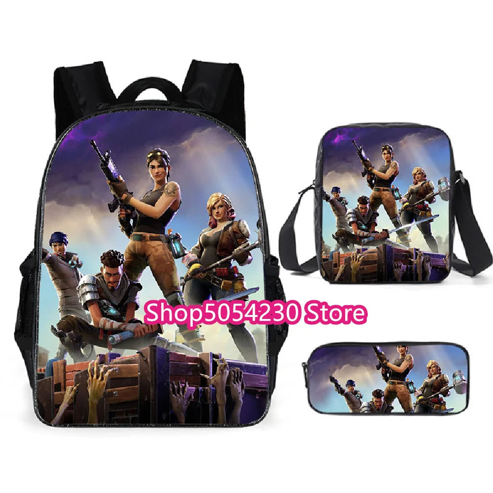 Hot game Fortnited 3PCS Backpack Set Teenager Student Travel Bag Fortress Night 3D School Knapsack Popular Games Rucksacks