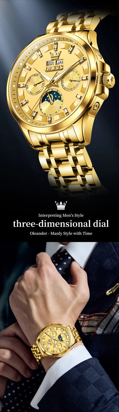 OELVS 7070 New Mens Watch Luxury Automatic Mechanical Watches For Man Moon Phase Waterproof Luminous Steel Watch Gift Box Reloj