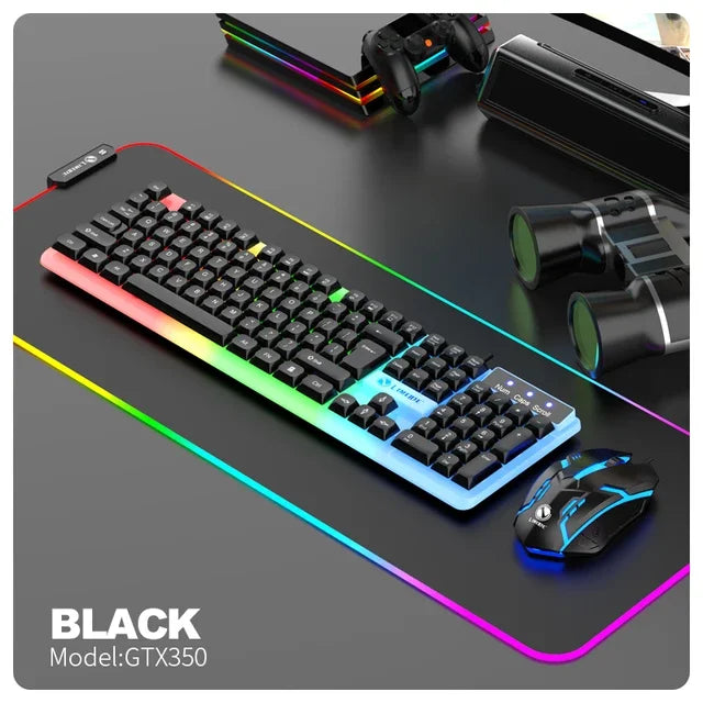 Combo de teclado y ratón gaming NG GTX350 para ordenador y portátil, kit gamer con retroiluminación LED, teclado USB con cable GTX350, set negro