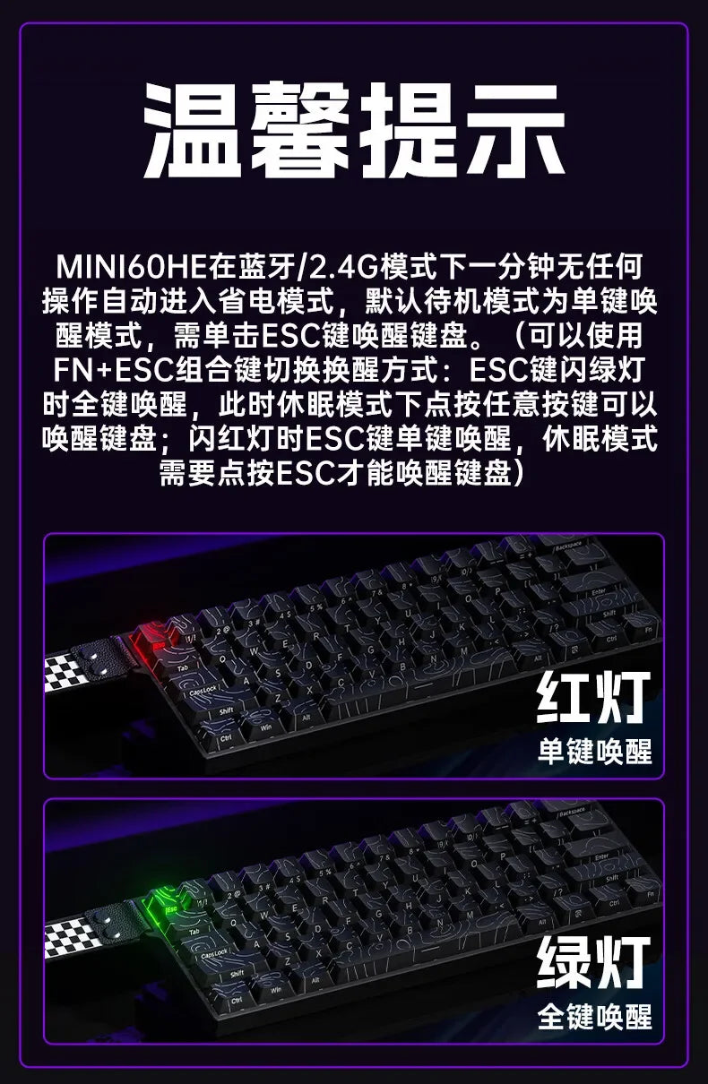 AULA Mini60 HE Magnetic Switch Keyboard RGB Tri Mode Wireless Mechanical Keyboard 8000Hz 0.01mmRT Gaming Keyboard Gamer Gifts