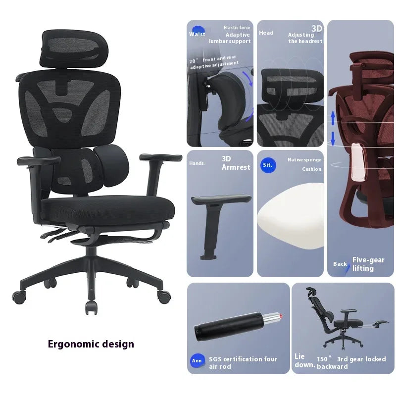 Ergonomic Office Chair Mesh Seat Adjustable Headrest Commercial Chair Footrests Support Comfortable Lumbar Chaise Ergonomique