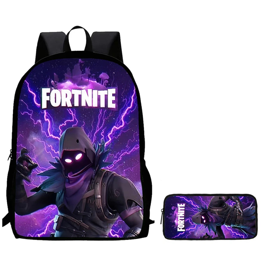 2Pcs Fortnite Kids Backpack Set Pencil Case Lightweight Durable School Bag For Boys Girls 6-9 Years Old Daily School Supplies