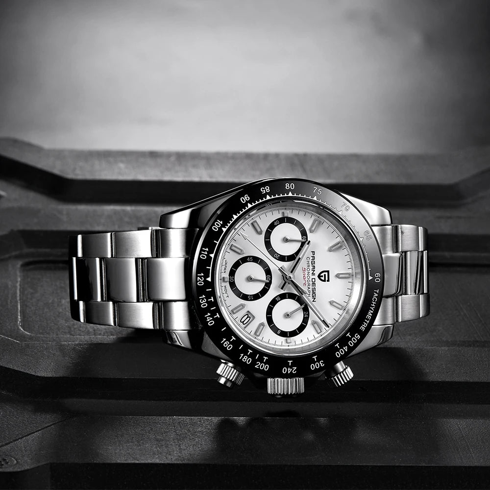 PAGANI DESIGN New Ceramic Bezel Men Quartz Wristwatches Luxurys Sapphire Glass Chronograph 100m Waterproof Stainless Watches Men