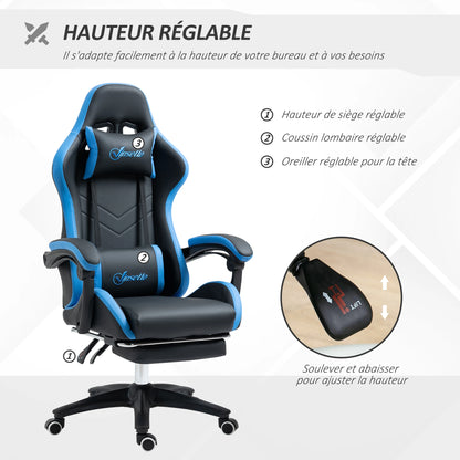 Ergonomic Gaming Chair with Footrest, Lumbar Support Cushion, Adjustable Height, 135° Reclining Computer Gaming Chair for Office & Home