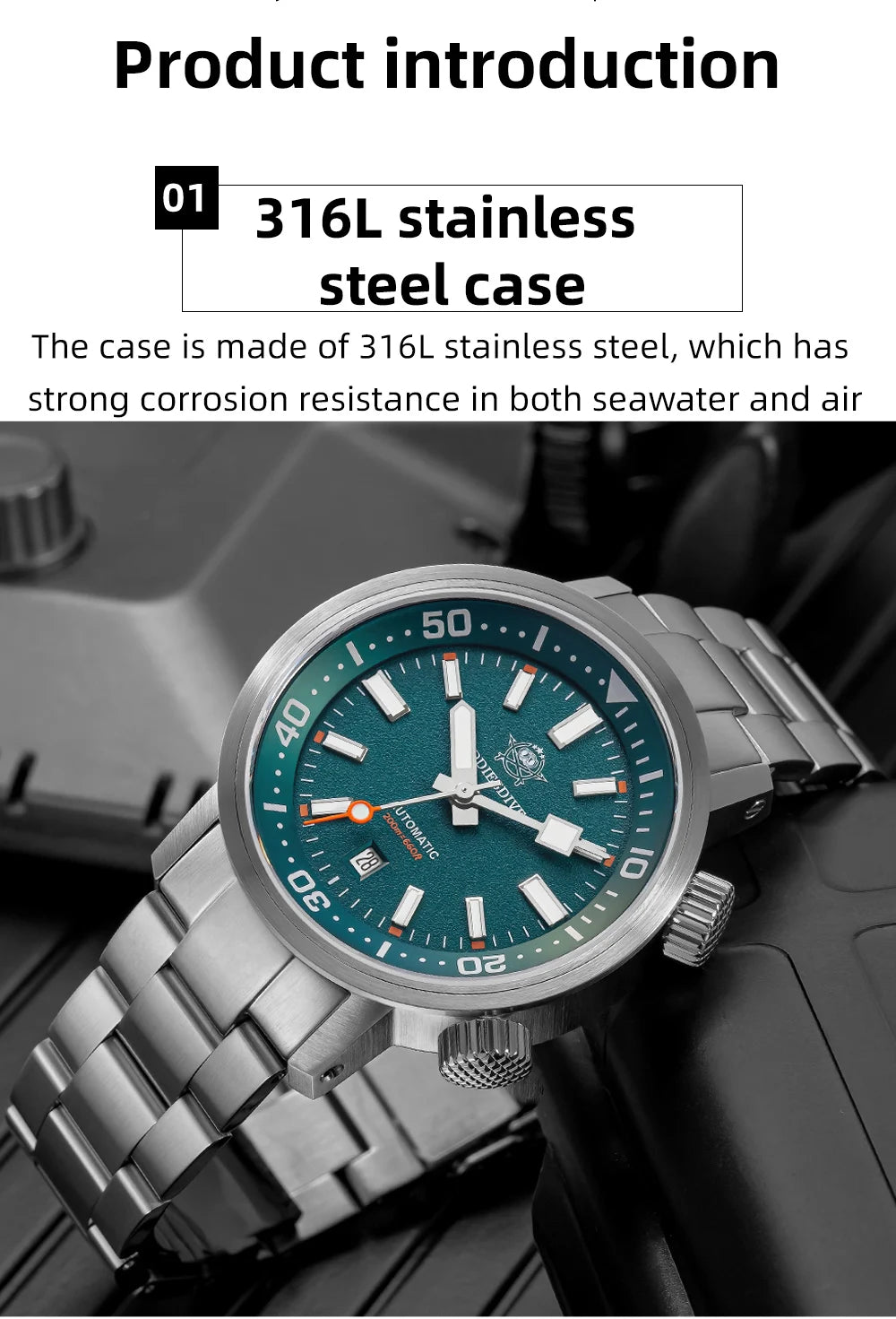 ADDIESDIVE New AD2541 Men Watch 200m Waterproof Sapphire Crystal BGW9 Luminous 316L Stainless Steel Automatic Mechanical Watch
