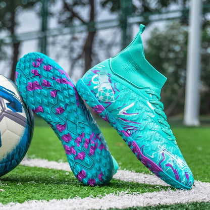 Men's High Ankle Football Boots Turf Soccer Cleats Breathable Non-slip Training Match Sneakers Outdoor Sports TF Soccer Shoes