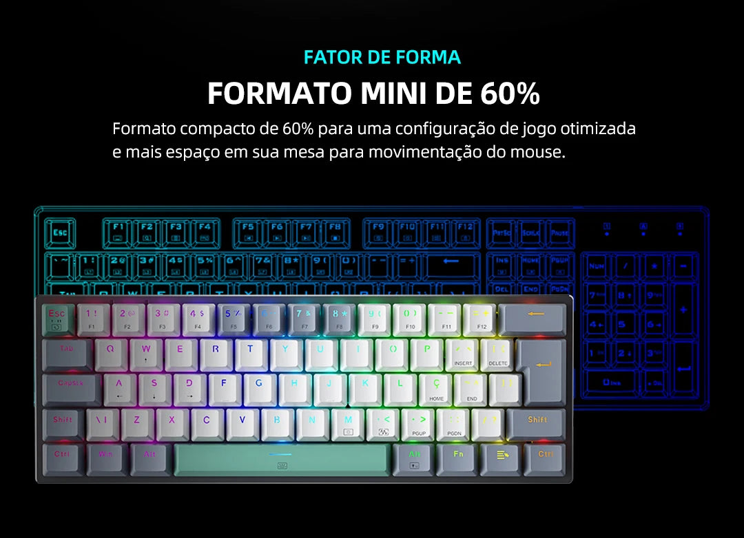 Tastiera meccanica mini Machenike K500-B61 60% layout ABNT2, retroilluminazione RGB, hot-swappable, NKRO, tastiera gaming cablata per PC Gamer