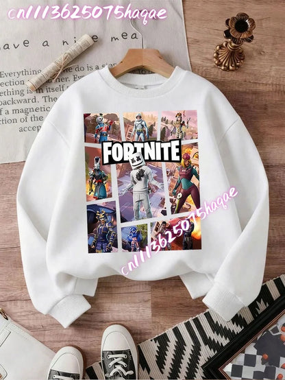 Sweatshirt pullover FORTNITED de manga comprida para criança, estilo streetwear para menina, menino e bebé, top de moda anime infantil, presente