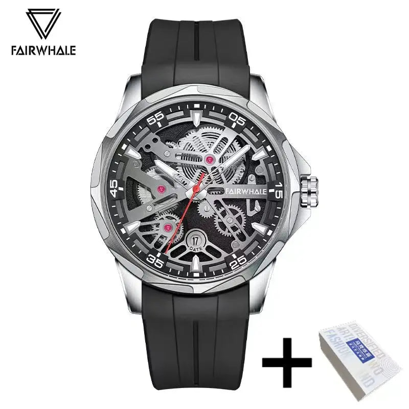 Brand Mark Fairwhale Sports Automatic Watch For Men Fashion Stainless Steel Rainbow Dial Mechanical Wristwatch Man Free Shipping