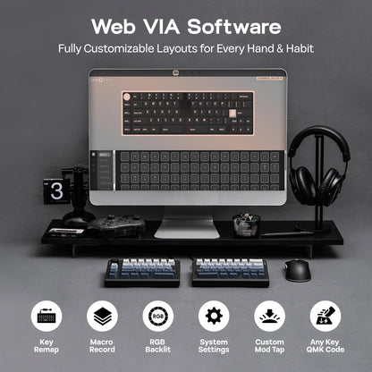 Tastiera meccanica EPOMAKER Split70 QMK/VIA 70% con layout split, connessione cablata/BT/2.4Ghz wireless, manopola programmabile e modificatori Mac