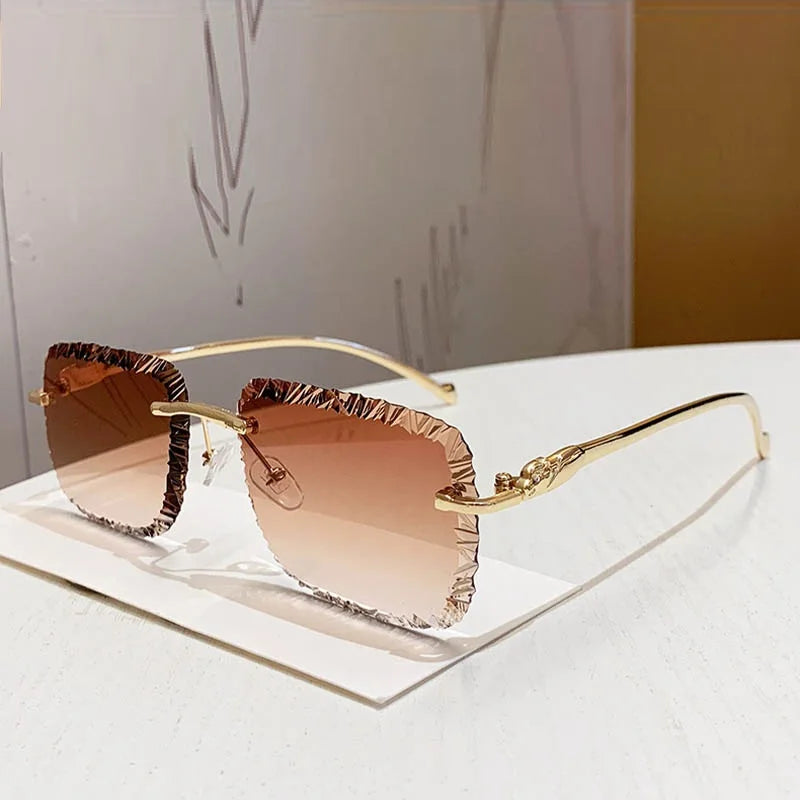Fashion Broken Diamond Cutting Sunglasses Luxury Rimless Square Sun Glasses Designer Frameless Shades for Outdoor Driving Travel