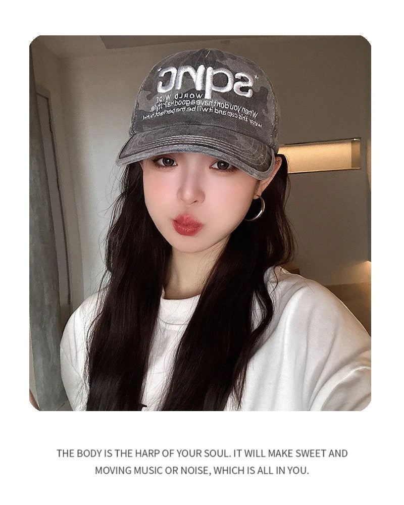 New Unisex American Style CAMO Letter Embroidery Baseball Hats Breathable Hip Hop Sunshade Peaked Caps Versatile Fashion Niche