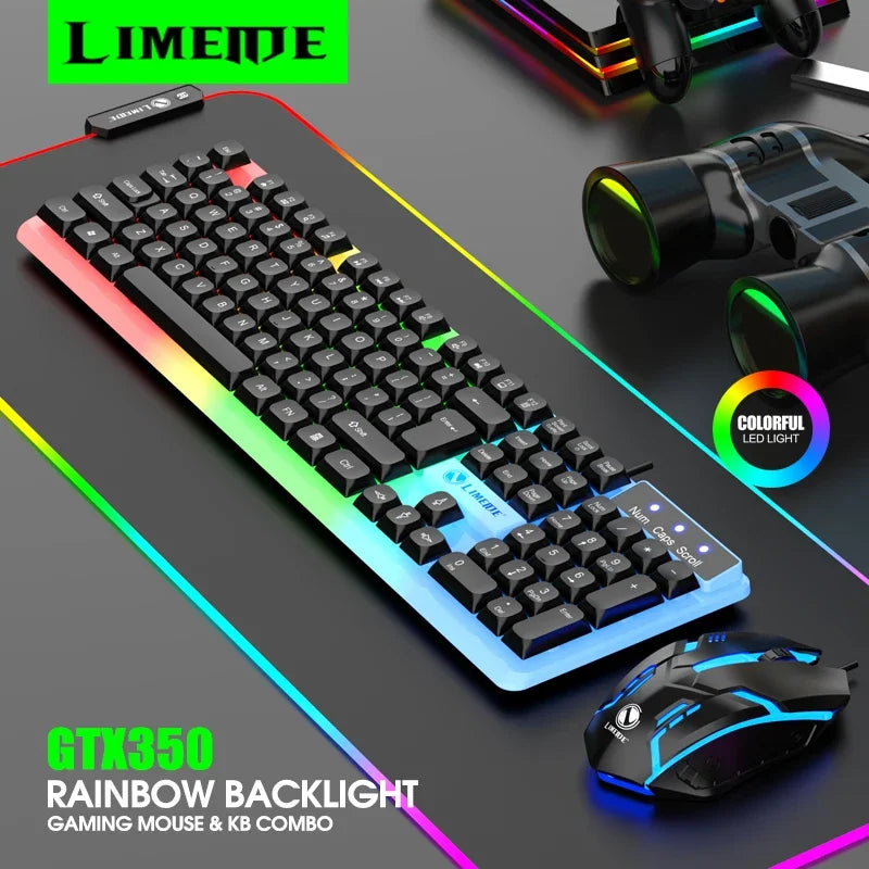 NG GTX350 Combo de teclado y ratón gaming para ordenador y portátil, kit gamer con retroiluminación LED, teclado USB con cable GTX350 Set-Negro