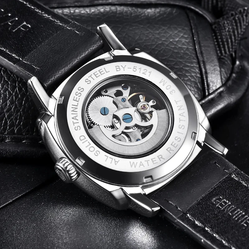 BENYAR Watch for Men Luxury Skeleton Tourbillon Automatic Mechanical Mens Watch 30M Waterproof Leather Strap Sports Reloj Hombre