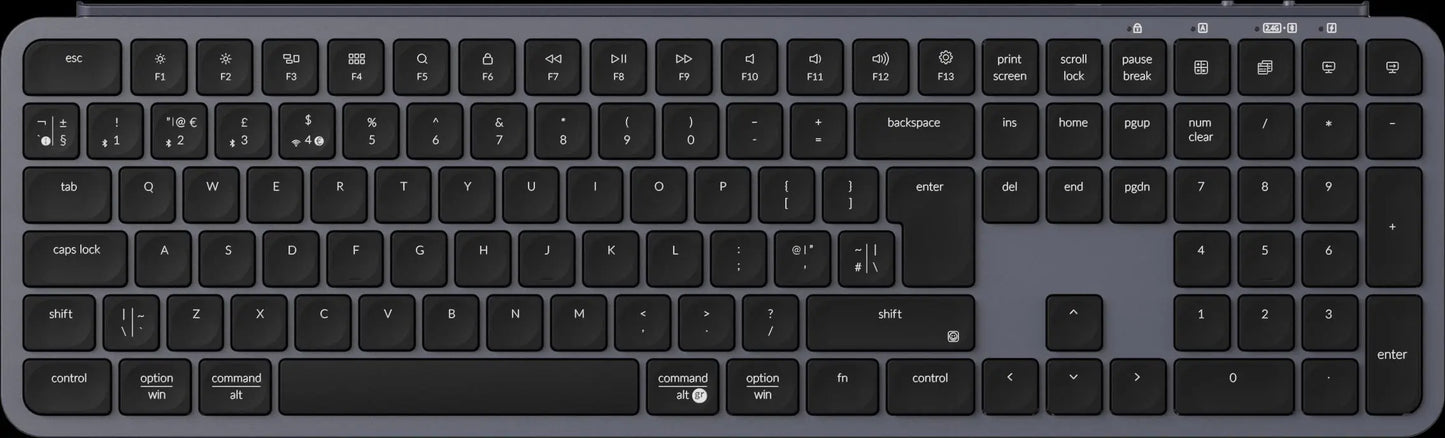Tastiera wireless ultra-sottile Keychron B6 Pro layout ISO, formato completo, portatile e leggera, con connessioni 2.4GHz e Bluetooth