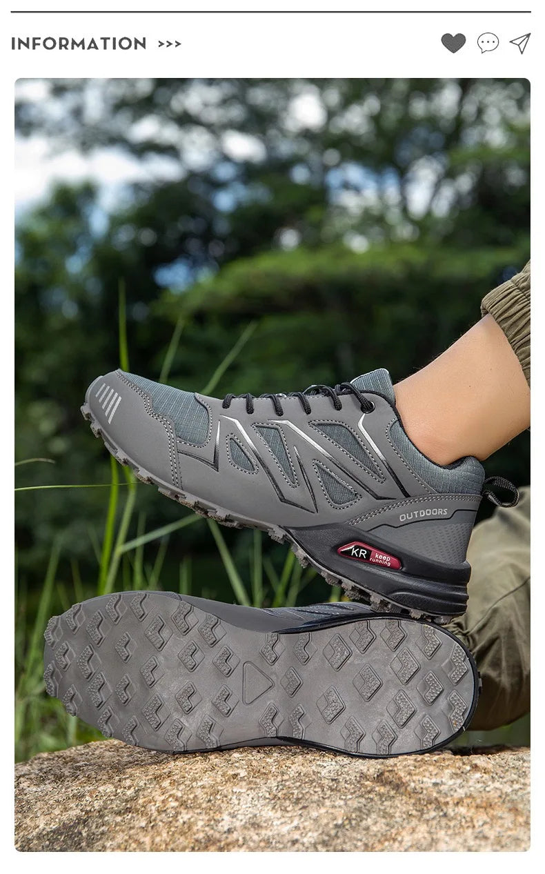 2025 New Men Hiking Shoes Outdoor Waterproof Sports Shoes Comfortable Leather Hiking Training Boots Large Size Tactical Shoe Men