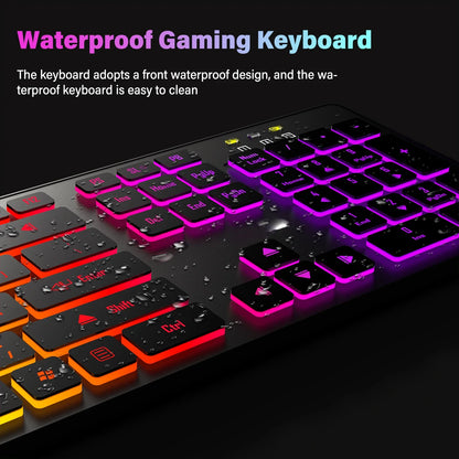 Tastiera da gaming per computer retroilluminata RGB silenziosa, tastiera cablata USB per ufficio e casa, russo, francese, spagnolo, tedesco, arabo, inglese