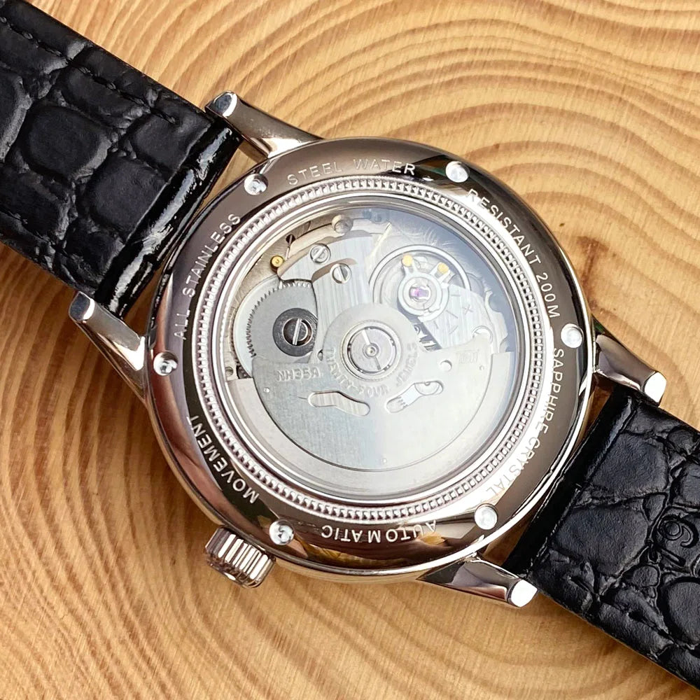 Tandorio 40mm Japanese NH35 Automatic 200M Diving Watch Men Beige Dial Bubble Sapphire Polished Case Glass Back Screw Crown