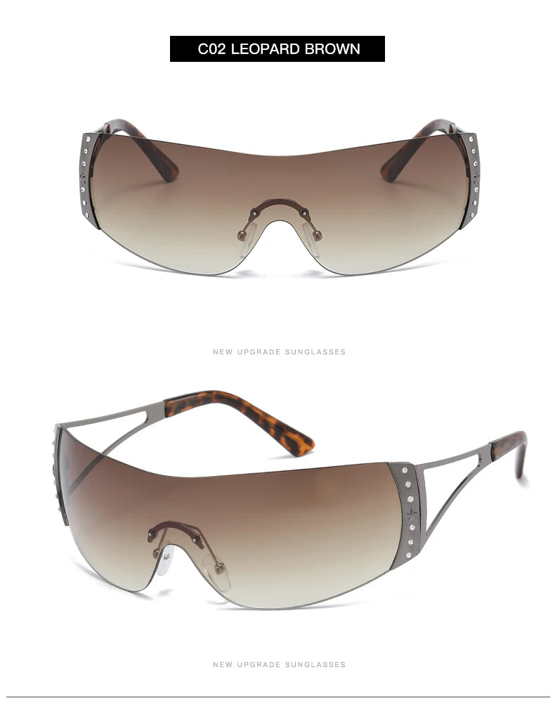 Fashion 2000's Vintage One Piece Sunglasses Women Y2K Wrap Around Retro Sun Glasses Men Punk Eyewear Shades UV400 Oculos