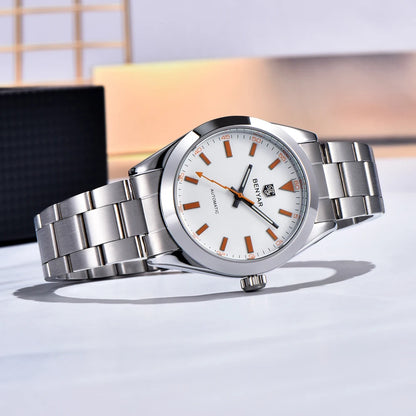 2026 New BENYAR White Mens Watches Top Luxury Automatic Watch For Men Mechanical Stainless Steel Luminous Sports Wristwatches