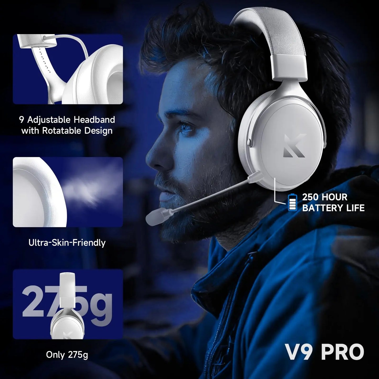 MCHOSE V9 PRO Wireless Gaming Headset 7.1 Surround Sound Bluetooth 5.4 Low Latency Gaming Headphones for PS5 PS4 PC Switch