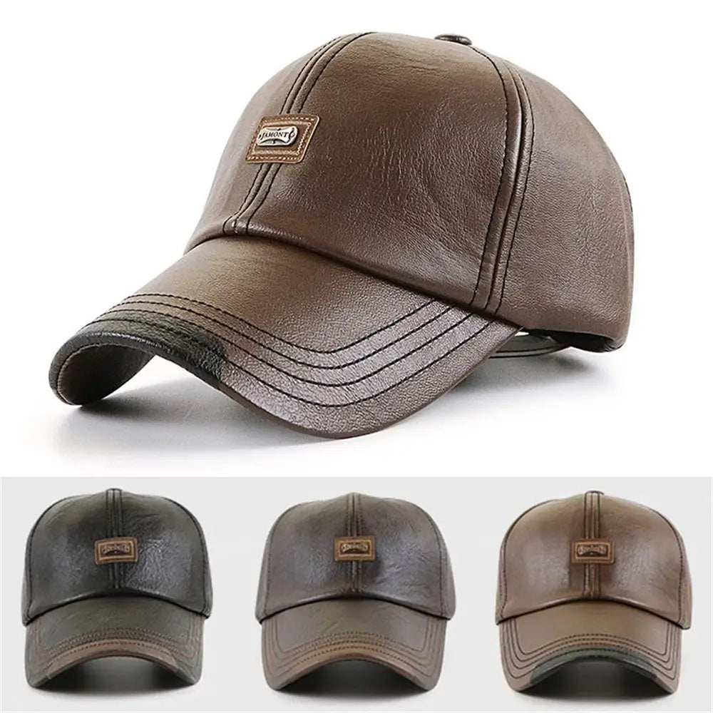 Men Hats Baseball Caps Leather Outing Cap Fashion Casual Adjustable Winter Warm Hat