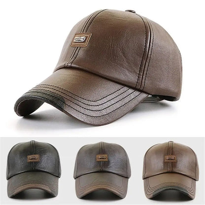 Men Hats Baseball Caps Leather Outing Cap Fashion Casual Adjustable Winter Warm Hat