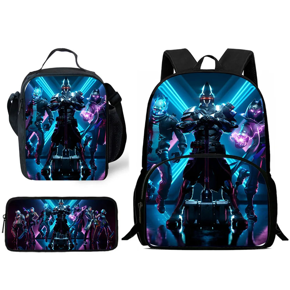 Mochilas Infantis de Design Gaming F-FortniteS com Lancheira e Estojo, Mochilas Escolares de Grande Capacidade para Meninos e Meninas, Melhor Presente