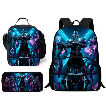 Mochilas Infantis de Design Gaming F-FortniteS com Lancheira e Estojo, Mochilas Escolares de Grande Capacidade para Meninos e Meninas, Melhor Presente