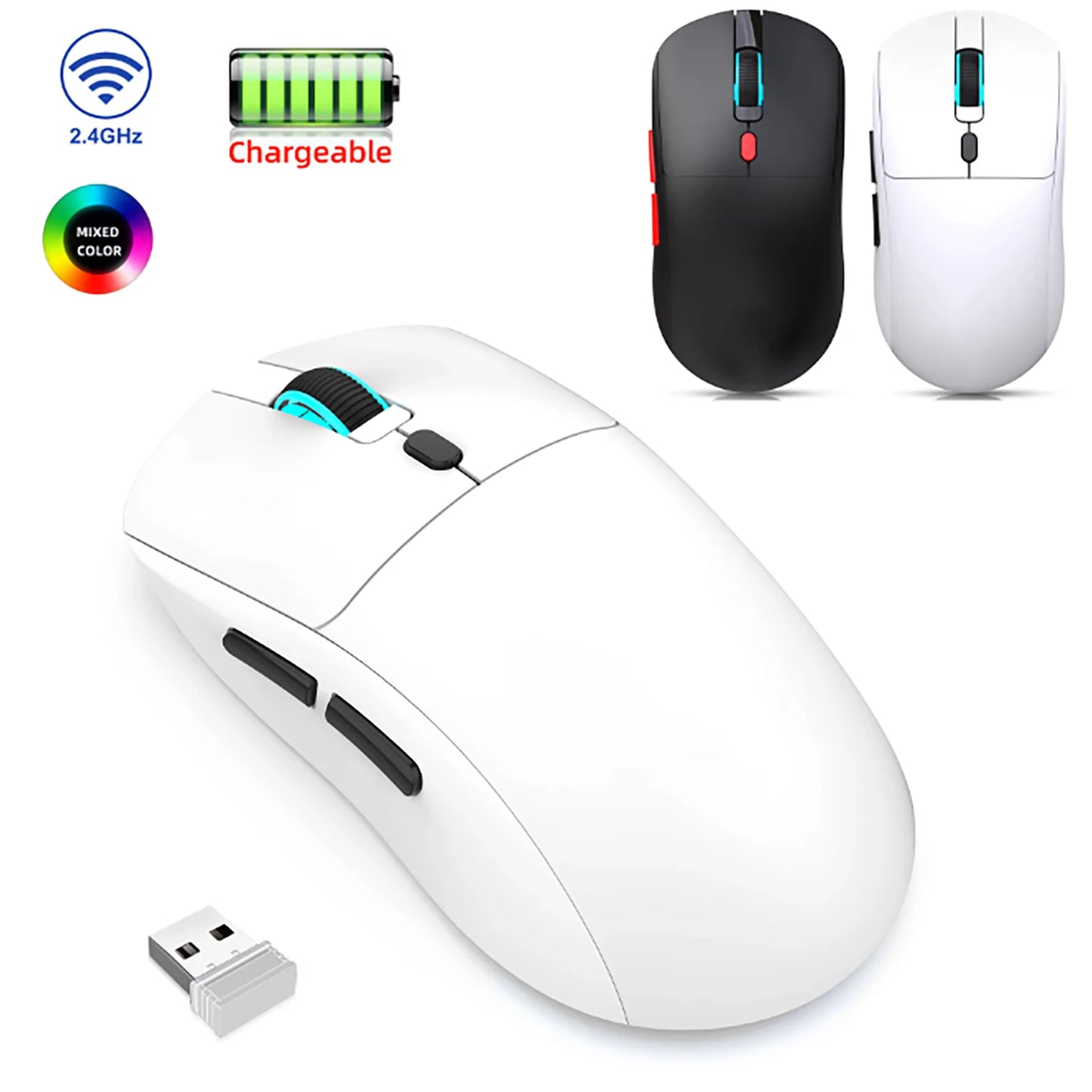 Gamingmus Bluetooth-mus uppladdningsbar gamermus PAW3395 lätt ergonomisk trådlös mus för esport