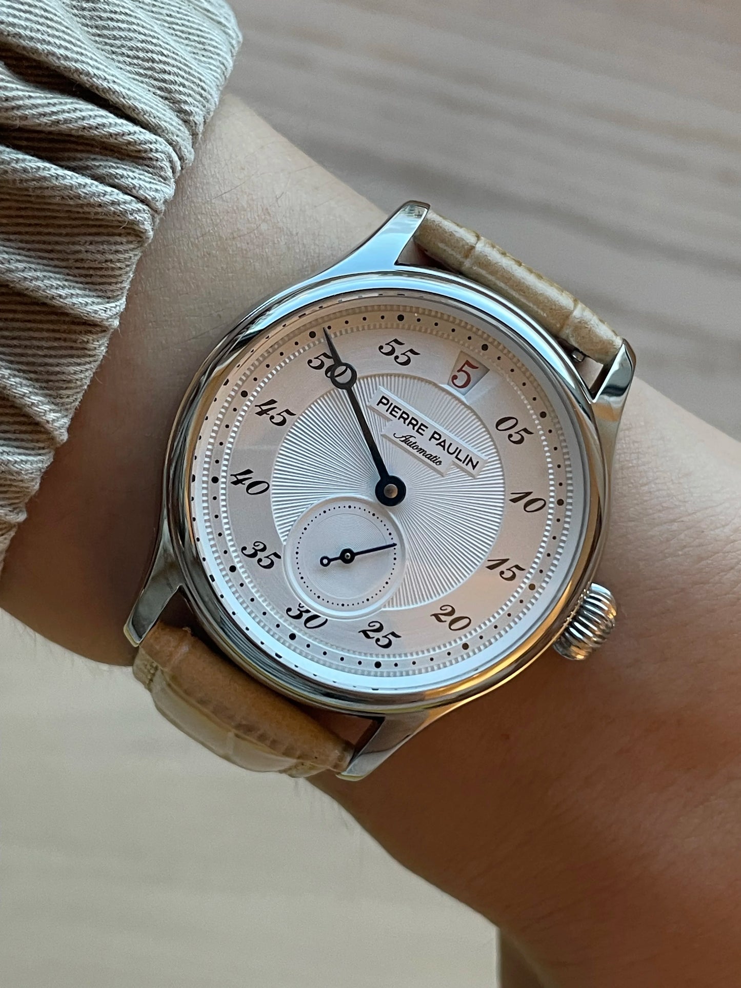 42mm PIERRE PAULIN Jumping Hour Watch Men's Salmon Dial Sapphire Watch For Men Automatic Mechanical Wristwatch Relogio Masculino