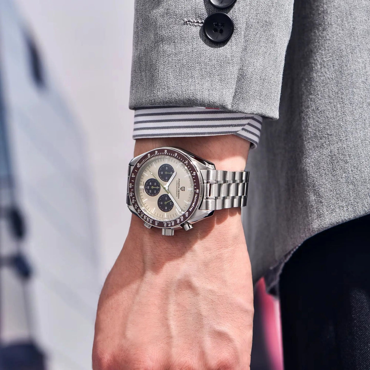 PAGANI DESIGN 2026 New Saturn Men's Watches Quartz Watch For Men Light Tan Sport Chronograph AR Sapphire Crystal Wrist Watch Men