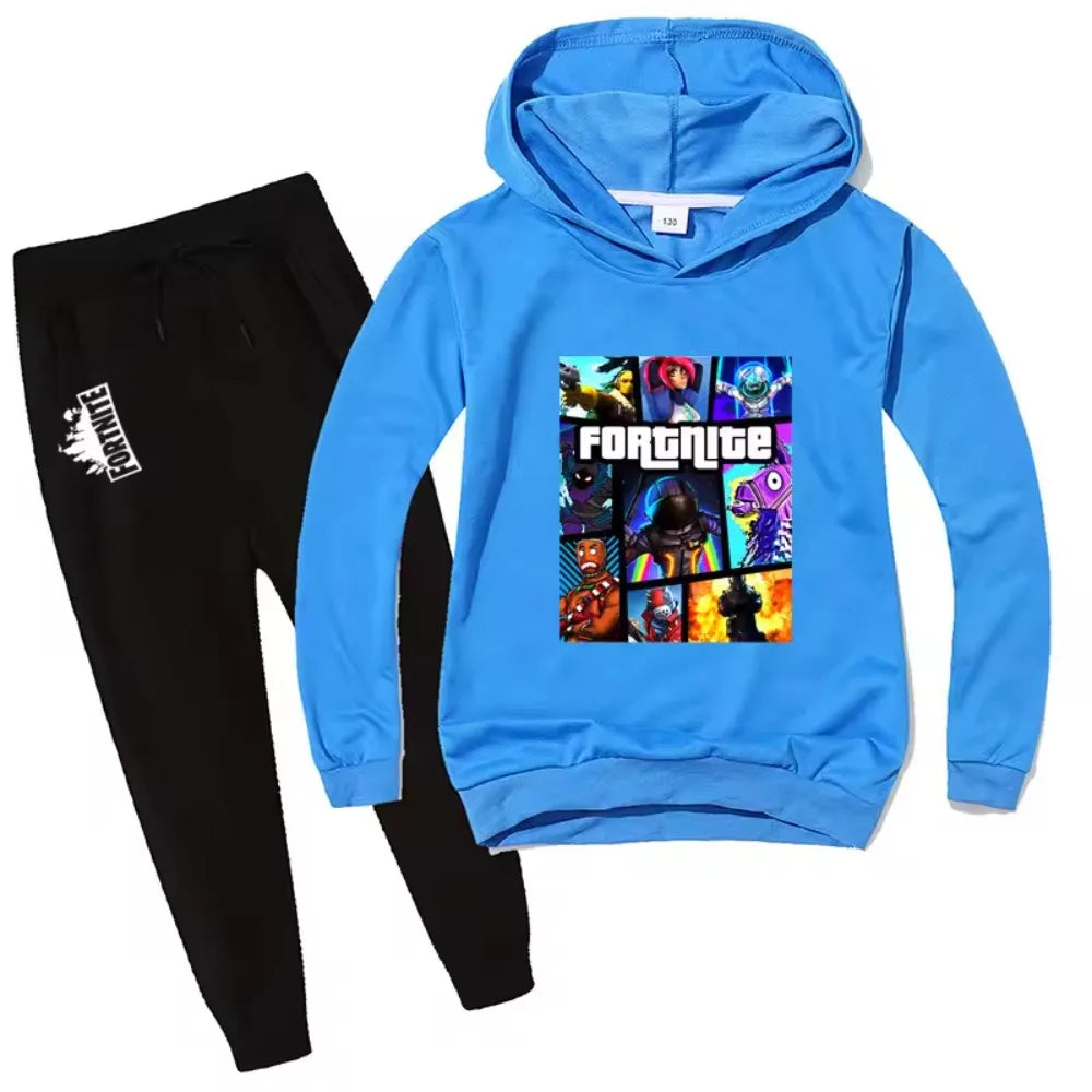 Fortnite Game Printed Children's Sets Hoodies Cartoon Comfortable 2pcs Suit Loose Long Sleeve Tops Pant Autumn Winter Clothes