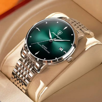 Relógio de pulso masculino POEDAGAR Business Quartz, aço inoxidável, resistente à água, data iluminada, relógio de pulso de luxo casual para homem