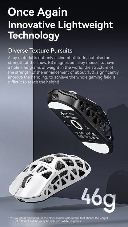 Mouse de gaming ATTACK SHARK R3 din aliaj de magneziu cu structură tip fagure, ultra-ușor, 8K Hz, senzor PAW3395, 26000 DPI, carcasă ergonomică