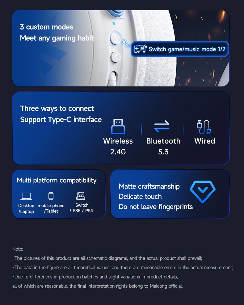 MCHOSE V9 Pro Electronic Sports Headset Three Mode Game USB Wireless 7.1 Channel Surround Sound Portable Headset with Microphone