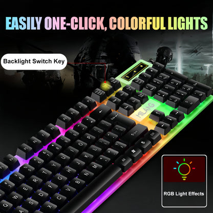KEBIDUMEI Tastiera cablata USB RGB retroilluminata da gaming 104 tasti, tastiera standard a membrana per PC, laptop, Windows, iOS