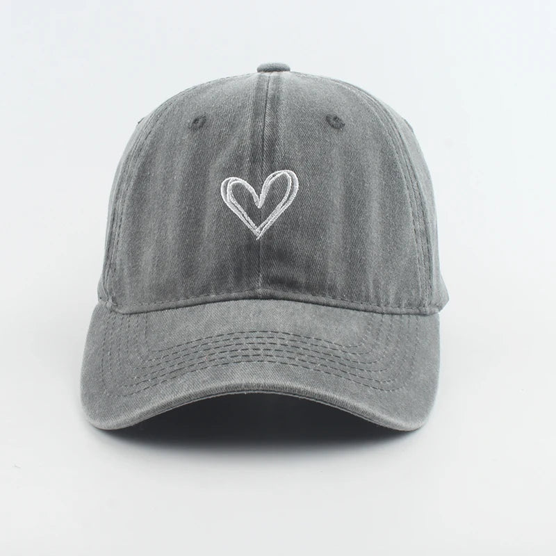 Fashion Outdoor Sport Baseball Caps For Men Women Love Heart Embroidery Snapback Cap Washed Cotton Dad Hat
