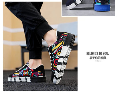 Zapatillas deportivas de running para hombre YRZL de lona con estilo geométrico, zapatillas con cordones para pareja, zapatos de skate para hombre con estampado grafiti moderno