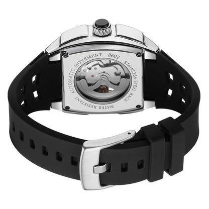 MEGIR Fashion Sport Alloy Case Men Mechanics Watch Waterproof Silicone Band Barrel Shaped Dial Luminous Pointer Man Wristwatches