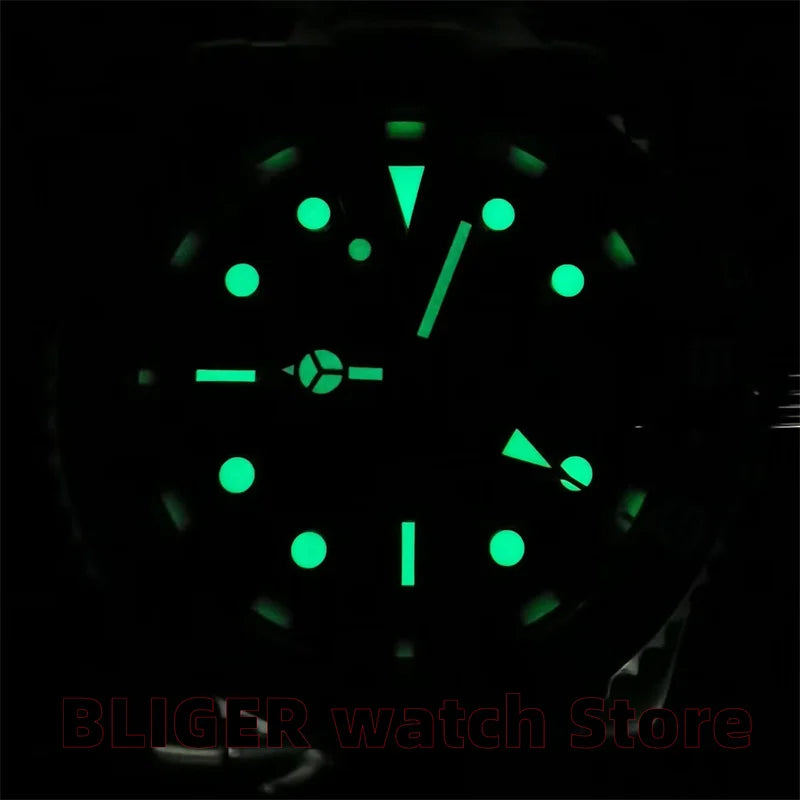 BLIGER 40mm/43mm Japan NH34 GMT Men's mechanical watch green luminous white dial sapphire glass stainless steel strap