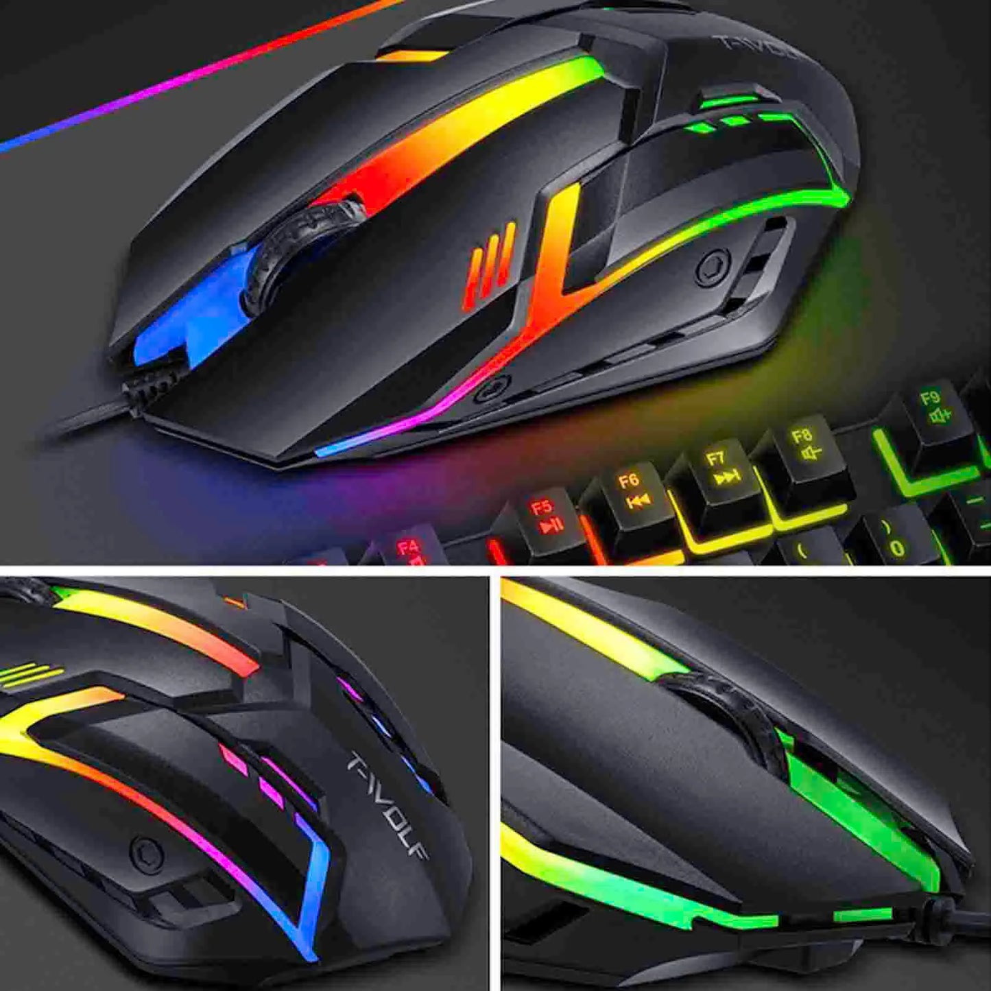 Combo gaming de teclado y ratón de 4 piezas, teclado ergonómico de 104 teclas, ratón con luz de respiración de 4 colores, auriculares y alfombrilla antideslizante para ratón