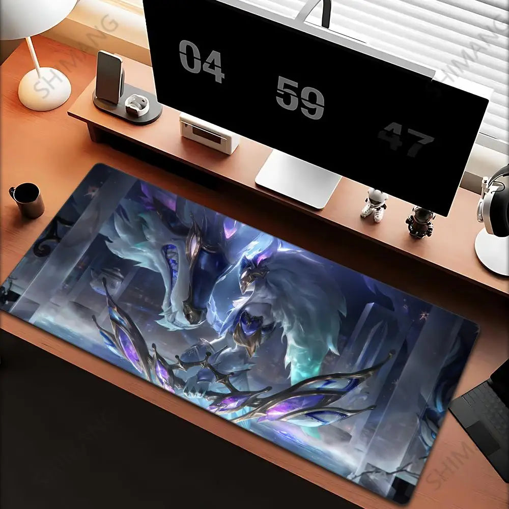 Tapis de souris League of Legends Kindred - Grand tapis de souris gaming - Tapis de bureau pour ordinateur avec motif anime de fille - Accessoires pour ordinateur portable - Tapis de clavier XXL pour gamers