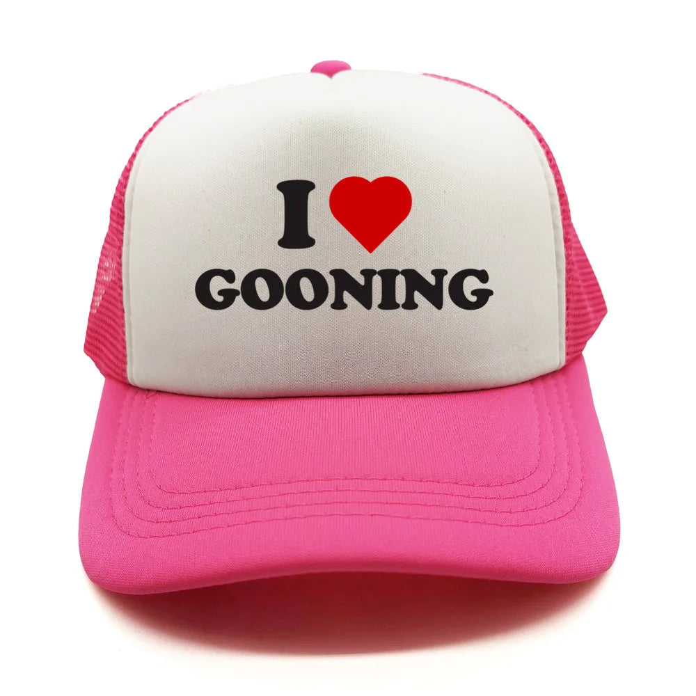 Juokingos „I Love Gooning“ beisbolo kepurės. Šaunios vasarinės vyriškos tinklinės kepurės. Humoro kupinos „Trucker“ stiliaus kepurės. Unisex lauko tinklinės kepurės MZ-080