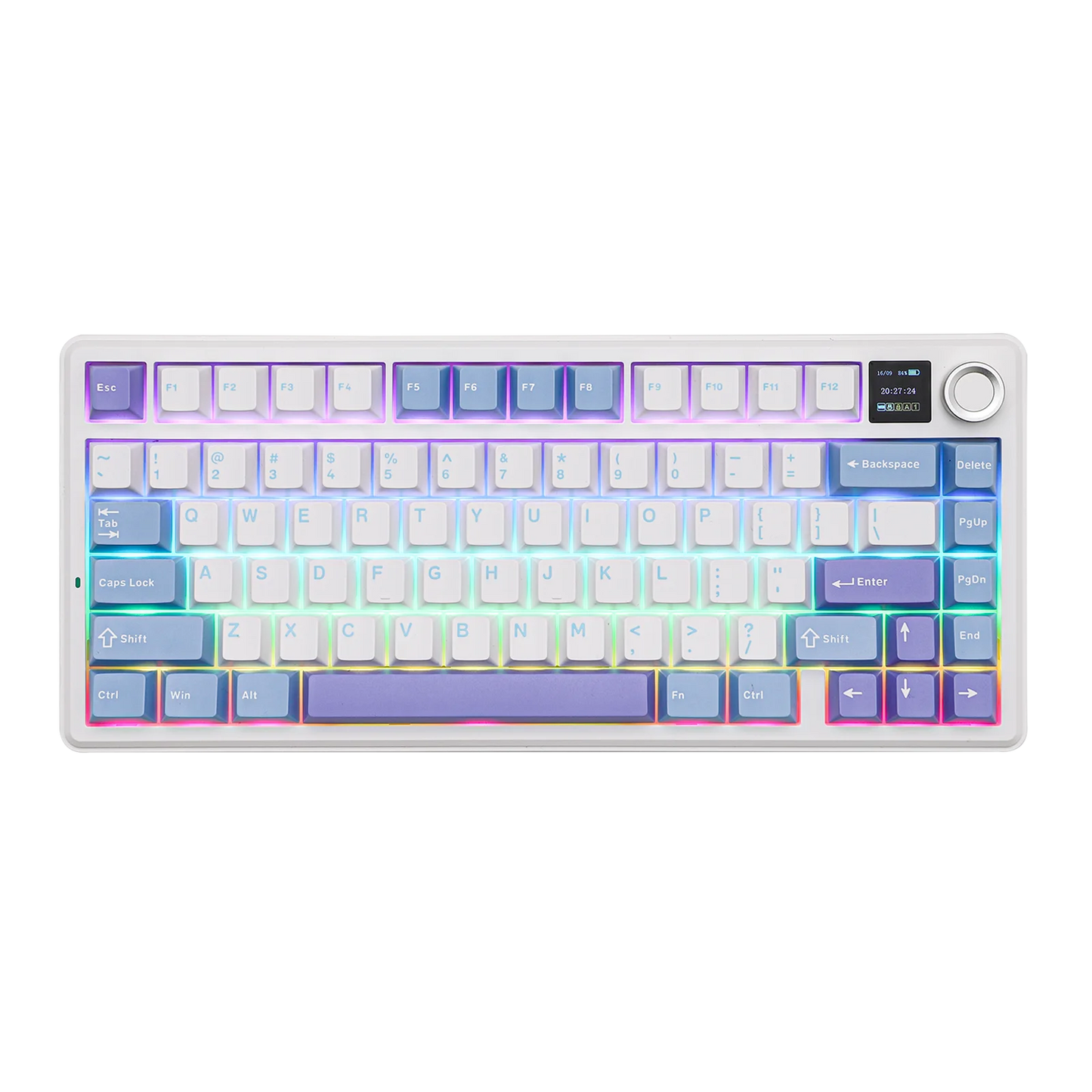 Teclado mecánico inalámbrico EPOMAKER X AULA F75 MAX compacto 75% con distribución ANSI, conexión por cable/Bluetooth/2.4GHz, pantalla TFT y perilla